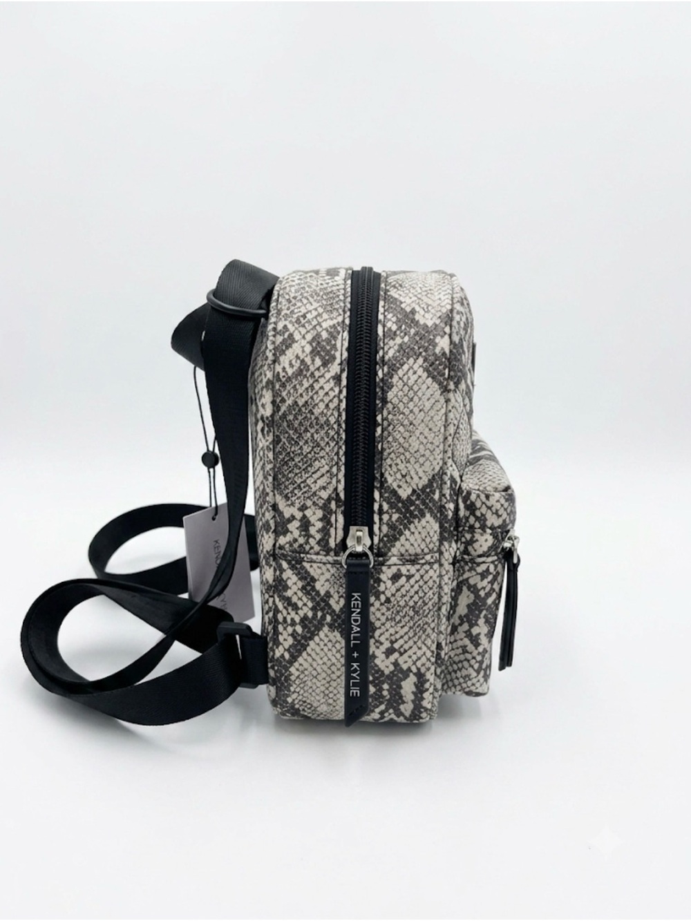 Kendall & Kylie Mini Snake-Print Backpack in Gray and Black - Picture 4 of 4